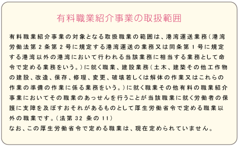 有料職業紹介事業の取扱範囲